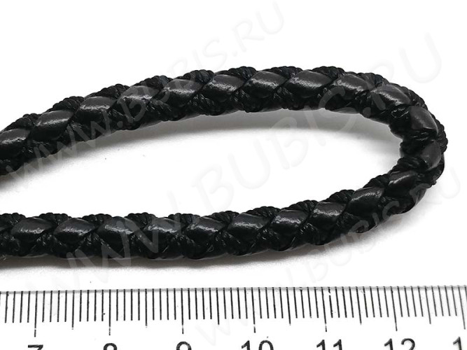Шнур кожаный 41 кожзам плетёный круглый 5мм чёрный (1м)