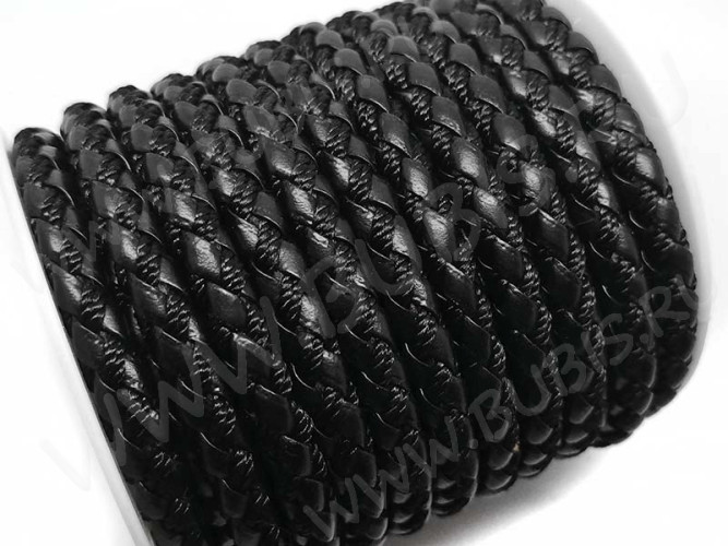 Шнур кожаный 41 кожзам плетёный круглый 5мм чёрный (1м)