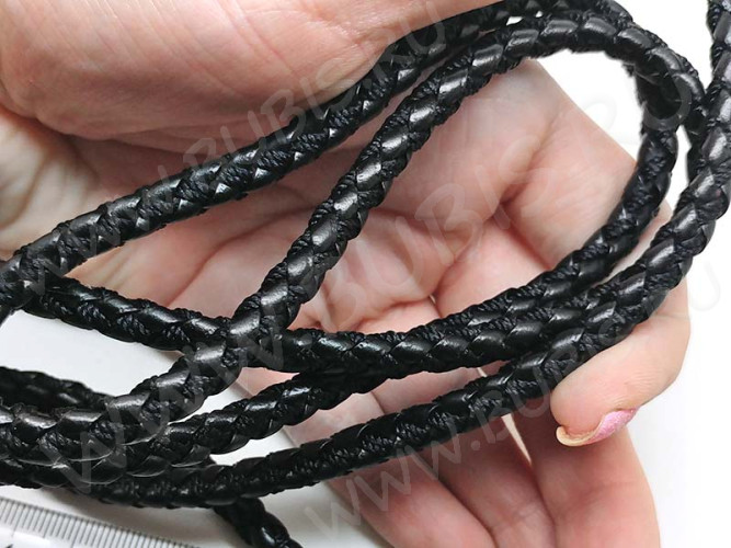 Шнур кожаный 41 кожзам плетёный круглый 5мм чёрный (1м)