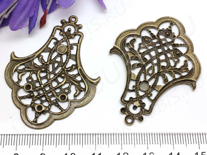 Декоративный элемент 072 Капля ажурная 53*39*1мм античная бронза (Iron) (имитация скани)