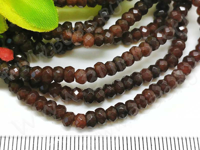 Бусина каменная Рондель 12 ГРАНЁНЫЙ 4*4*2,5мм Агат коричневый (камни) (10шт.)