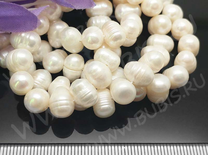 (ОПТ) Бусина Жемчуг 23 пресноводный Тыковки 7-9мм натуральный (камни) (нить 35-37см)