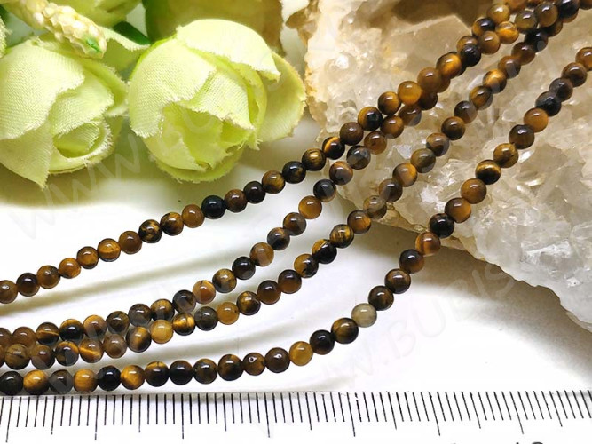 (ОПТ) Бусина округлая "каменный бисер" 3мм Тигровый глаз (камни) (НИТЬ)