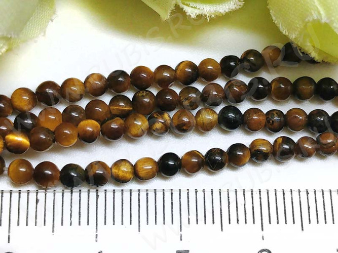 (ОПТ) Бусина округлая "каменный бисер" 3мм Тигровый глаз (камни) (НИТЬ)