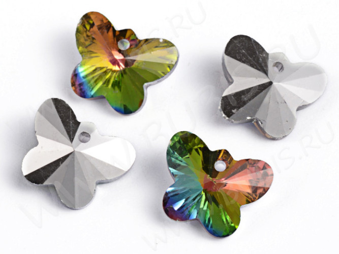 Хрустальная подвеска 11 Бабочка 15*12мм*8мм бензиновая, одна сторона посеребрённая (имитация Сваровски)