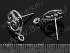 Пуссеты (&quot;гвоздики&quot;) №058 Капли ажурные 15*14,5*10мм цвет платины (Brass) (1 пара)