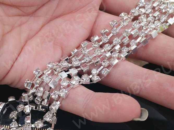 Цепочка C29 стразовая лента 3,5*3,5мм серебристая (Brass) (50см)