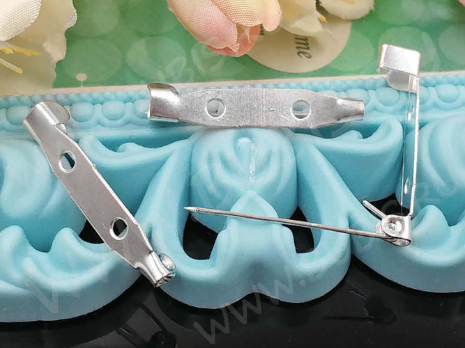 (ОПТ) Основа (заготовка) для броши №23 Булавка 2 отверстия 30*6*5мм серебристая (Iron) (100шт)