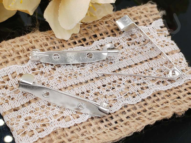 (ОПТ) Основа (заготовка) для броши №23 Булавка 2 отверстия 30*6*5мм серебристая (Iron) (100шт)