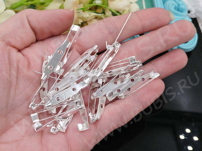 (ОПТ) Основа (заготовка) для броши №23 Булавка 2 отверстия 30*6*5мм серебристая (Iron) (100шт)