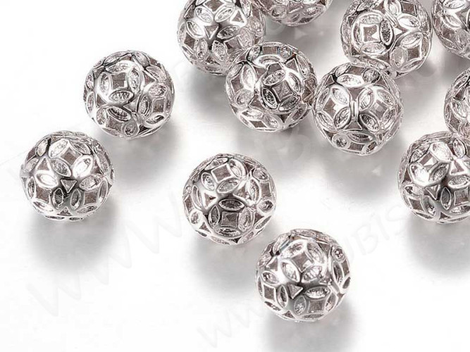 Бусина ажурная 34 Шарик 10*10мм цвет платины (LUX Китай) (Brass)