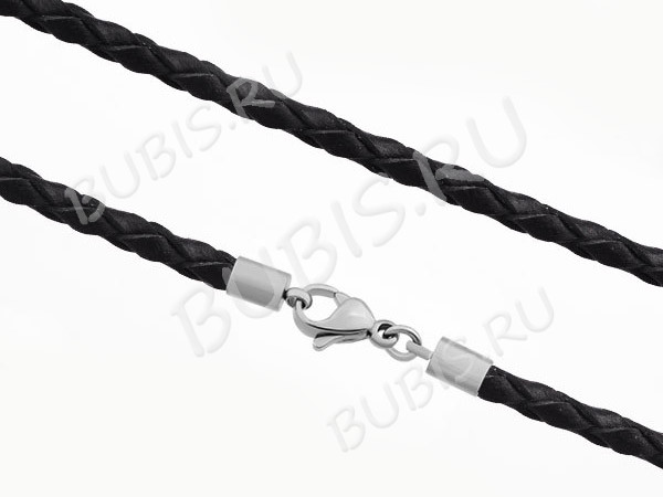 Шнур с замочком 35 детский плетёный кожаный круглый 3мм черный (35см)(кожа+хирургическая сталь)