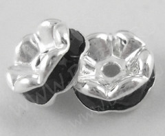 Рондель со стразами 24 5*5*2,5мм серебристо-чёрный (Brass и стекло)