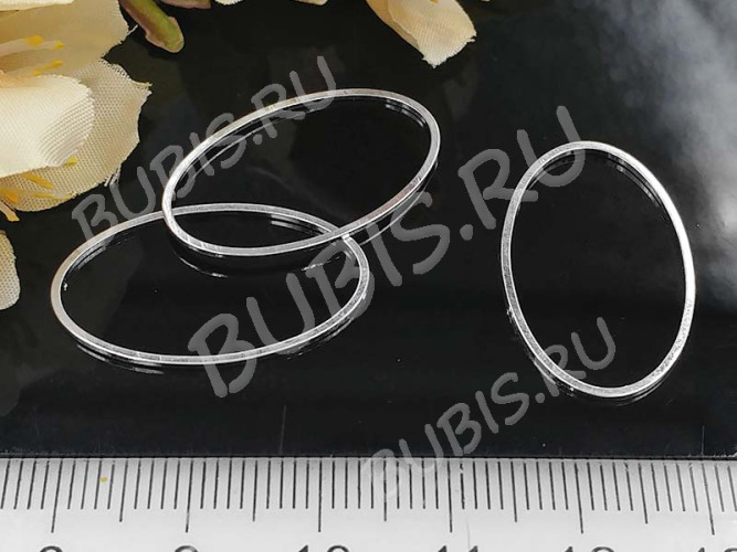 (СКИДКИ!!!) Декоративный элемент 015 Овал 26*16*1мм серебристый (Brass) (10шт.)