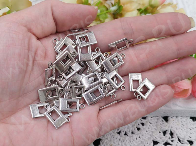 (СКИДКИ!!!) Подвеска Прямоугольник двусторонняя 16,5*9*1,5мм античное серебро (литьё) (10шт.)