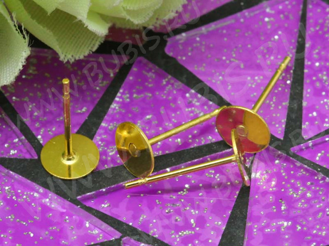 Пуссеты ("гвоздики") №177 с платформой 6мм 12*6*6мм золотистые (Хирургическая сталь) (1 пара)