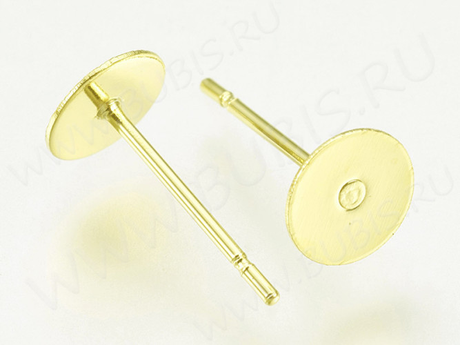 Пуссеты ("гвоздики") №177 с платформой 6мм 12*6*6мм золотистые (Хирургическая сталь) (1 пара)