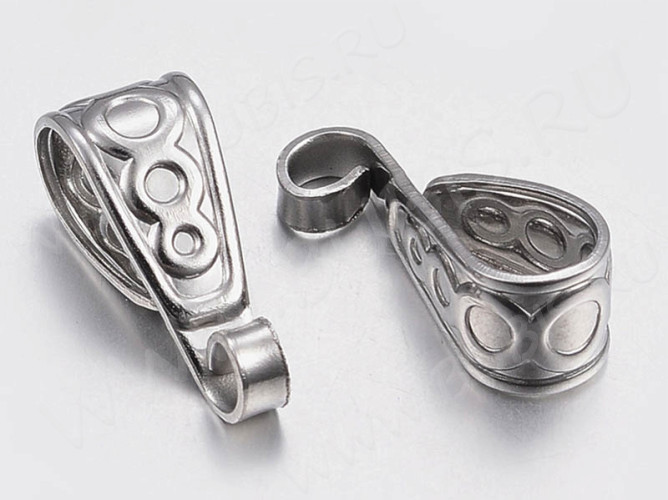 Бусина с петлёй 111 Бейл треугольный с узором 15,5*6*6мм цвет платины (Хирургическая сталь)