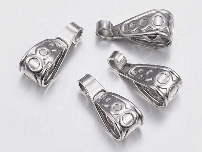 Бусина с петлёй 111 Бейл треугольный с узором 15,5*6*6мм цвет платины (Хирургическая сталь)