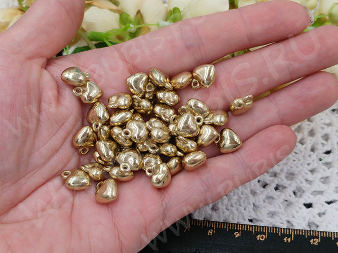 (СКИДКИ!!!) Подвеска Сердечко 3D 11,5*9,5*5,5мм светлое золото (акрил CCB) (10шт.)