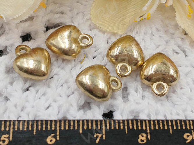 (СКИДКИ!!!) Подвеска Сердечко 3D 11,5*9,5*5,5мм светлое золото (акрил CCB) (10шт.)