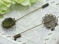 Основа (заготовка) для броши №75 Шляпная булавка с ажурным сеттингом 15мм 78*23*1мм античная бронза (Brass и Iron)