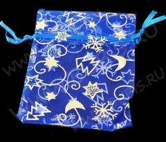 Мешочек органза 03 14*10см синий с золотистым узором (упаковка)