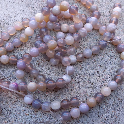 (ОПТ) Бусина округлая ГЛАДКАЯ 8мм Агат Мадагаскарский серый молочный (камни) (НИТЬ)