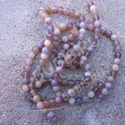 (ОПТ) Бусина округлая ГЛАДКАЯ 8мм Агат Мадагаскарский серый молочный (камни) (НИТЬ)