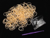 (РАСПРОДАЖА!!!) Набор для плетения браслетов 27 Loom Bands в пакете ПОЛОСАТЫЕ бело-золотистые непрозрачно-полупрозрачные (Loom Bands) (600 резинок)