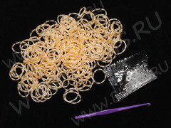 (РАСПРОДАЖА!!!) Набор для плетения браслетов 27 Loom Bands в пакете ПОЛОСАТЫЕ бело-золотистые непрозрачно-полупрозрачные (Loom Bands) (600 резинок)