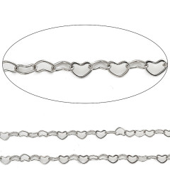 Цепочка S104 Сердечки звено 4,5*3,5*0,4мм цвет платины (Хирургическая сталь) (50см)