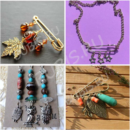 Пример использования: булавка с подвесками и бусинами