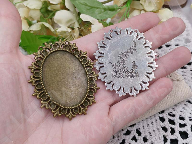 Подвеска-сеттинг Овал 39 коннектор (сеттинг 40*30мм) 57*48*2,5мм античная бронза (литьё)