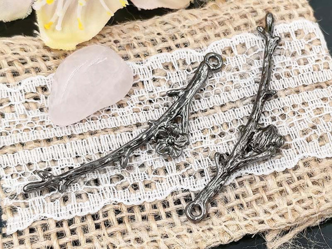 Подвеска Веточка 01 3D с цветочком 45,5*10*2мм чёрный никель (литьё)