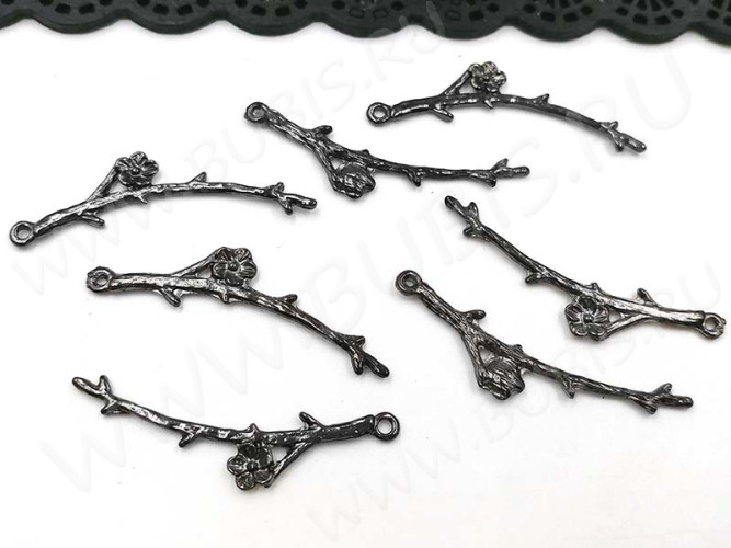 Подвеска Веточка 01 3D с цветочком 45,5*10*2мм чёрный никель (литьё)