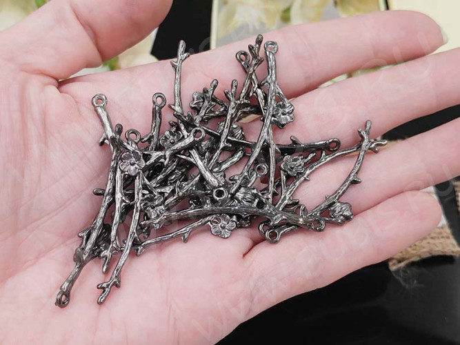 Подвеска Веточка 01 3D с цветочком 45,5*10*2мм чёрный никель (литьё)