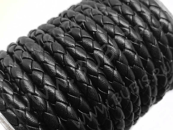 Шнур кожаный 42 кожзам плетёный круглый 6мм чёрный (1м)