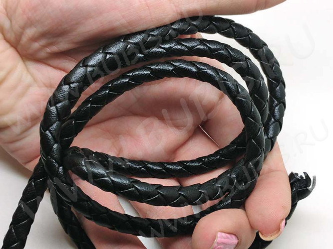 Шнур кожаный 42 кожзам плетёный круглый 6мм чёрный (1м)