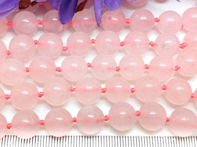 (ОПТ) Бусина округлая 12мм Розовый кварц (камни) (НИТЬ)