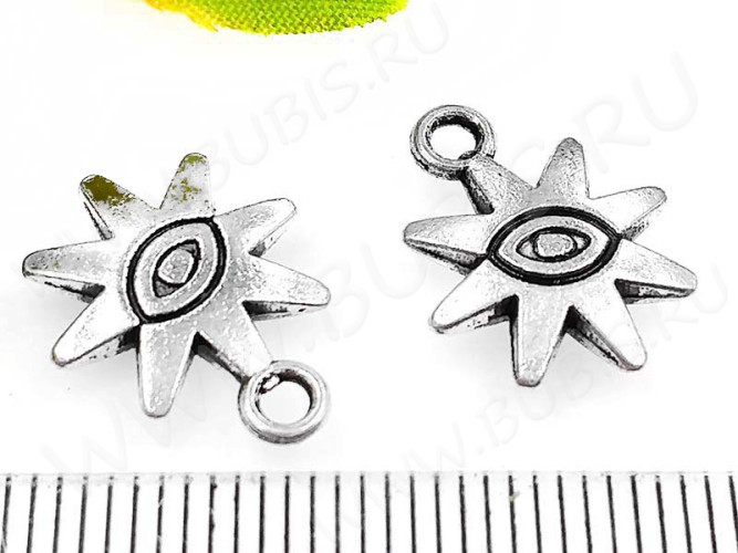 Подвеска Звёздочка 17 3D двусторонняя с глазом 15*12*2,5мм античное серебро (литьё)