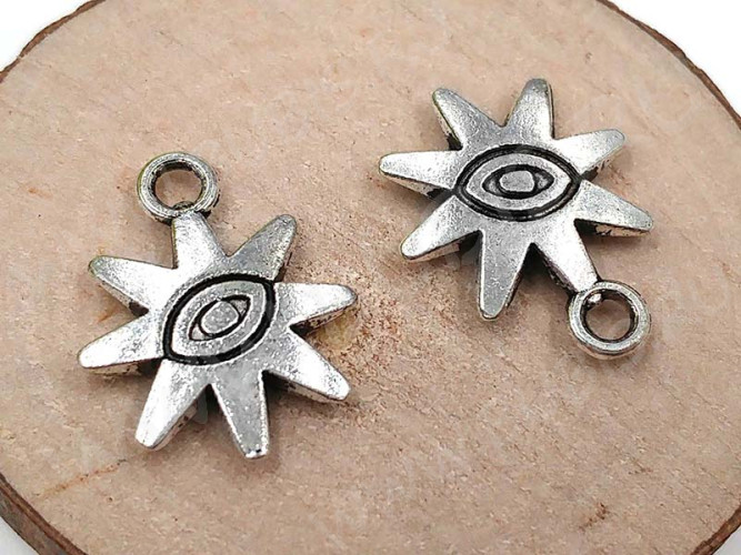 Подвеска Звёздочка 17 3D двусторонняя с глазом 15*12*2,5мм античное серебро (литьё)