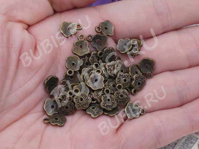 (ОПТ) Подвеска Цветочек 14 "Made with Love" 10*8*1,2мм античная бронза (литьё) (100шт.)