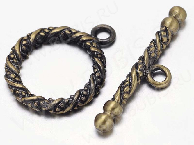 169 Тоггл средний витой 20*16мм и 25*6мм античная бронза (LUX Китай) (Brass)
