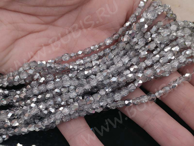 Бусина кристалл гранёный Бочонок 03 4*3,5*3,5мм прозрачно-серебристый непрозрачный (имитация Сваровски) (10шт.)