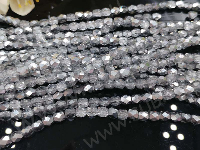 Бусина кристалл гранёный Бочонок 03 4*3,5*3,5мм прозрачно-серебристый непрозрачный (имитация Сваровски) (10шт.)