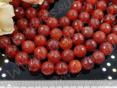 (ОПТ) Бусина округлая ГРАНЁНАЯ 10мм Сердолик ТЁМНЫЙ натуральный (камни) (НИТЬ)