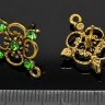 Купить Пуссеты ("гвоздики") №034 со стразом 20*17,5*14,5мм античное золото и зелёный (литьё) (1 пара) с доставкой по России