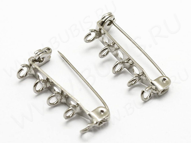 Основа (заготовка) для броши №110 Булавка 3 отверстия 5 петелек с замочком 27*11*5мм цвет платины (Brass)