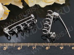 Основа (заготовка) для броши №110 Булавка 3 отверстия 5 петелек с замочком 27*11*5мм цвет платины (Brass)